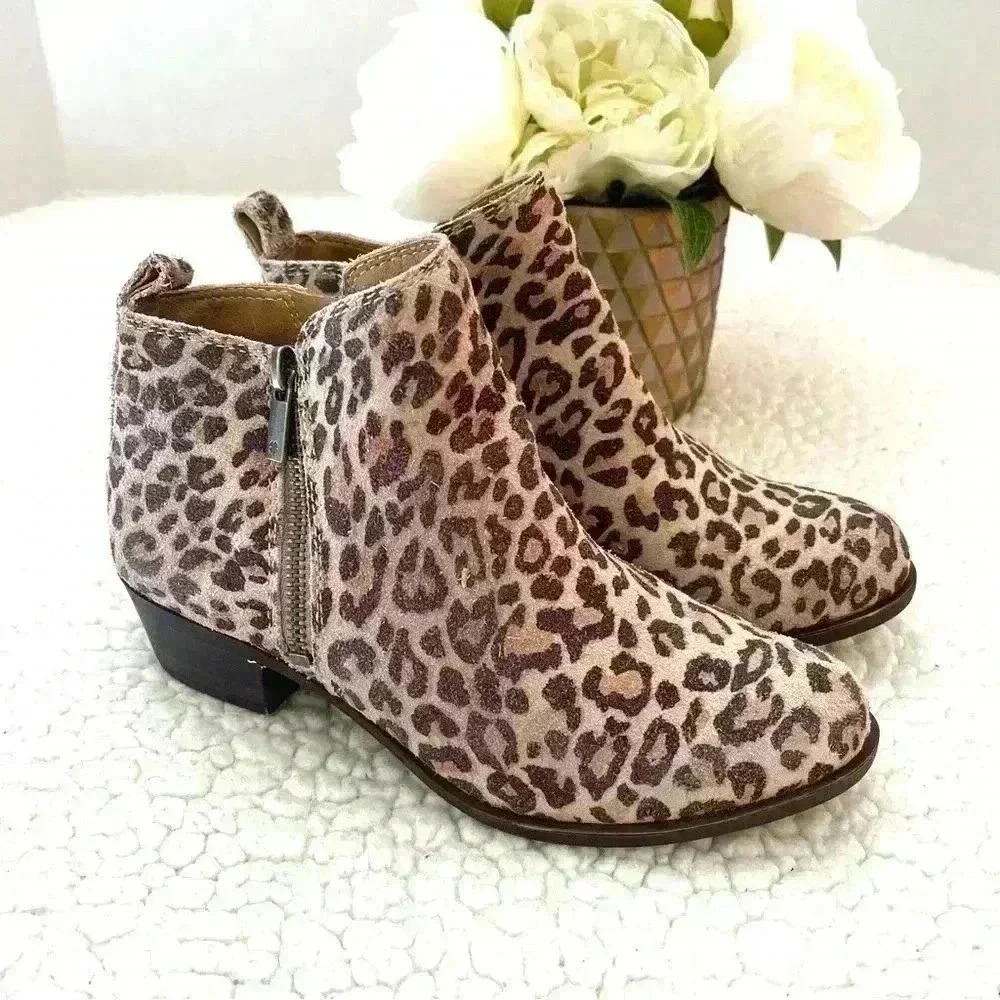 Lucky Brand Leopard Print Ankle Booties in Beige and Brown